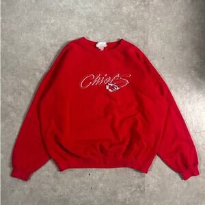 90’s Vintage Kansas City Chiefs White Embroidery Red Crewneck -XL